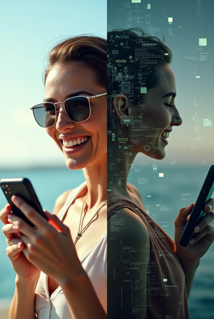 You can create an image that deals with advertising and propaganda about the cell phone, one representing the Visio on the cell phone and the other representing what is necessary to have one.