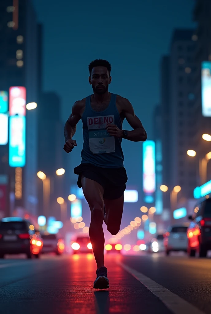 Generate an image of an amateur athlete running at night in Belo Horizonte