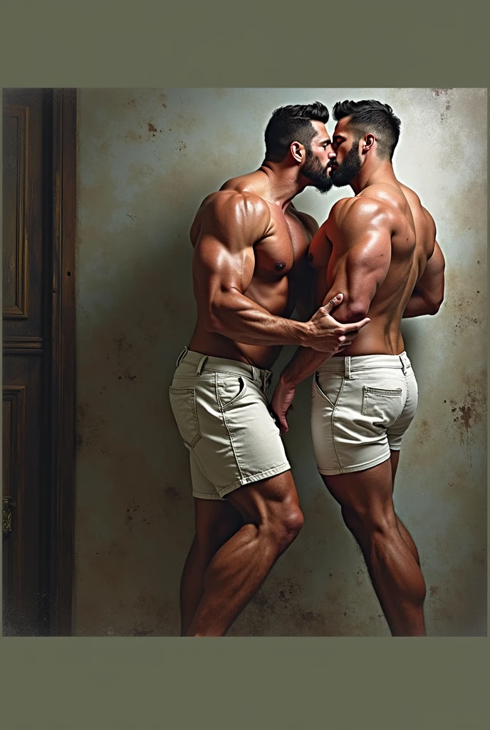 Muscular gay men kissing