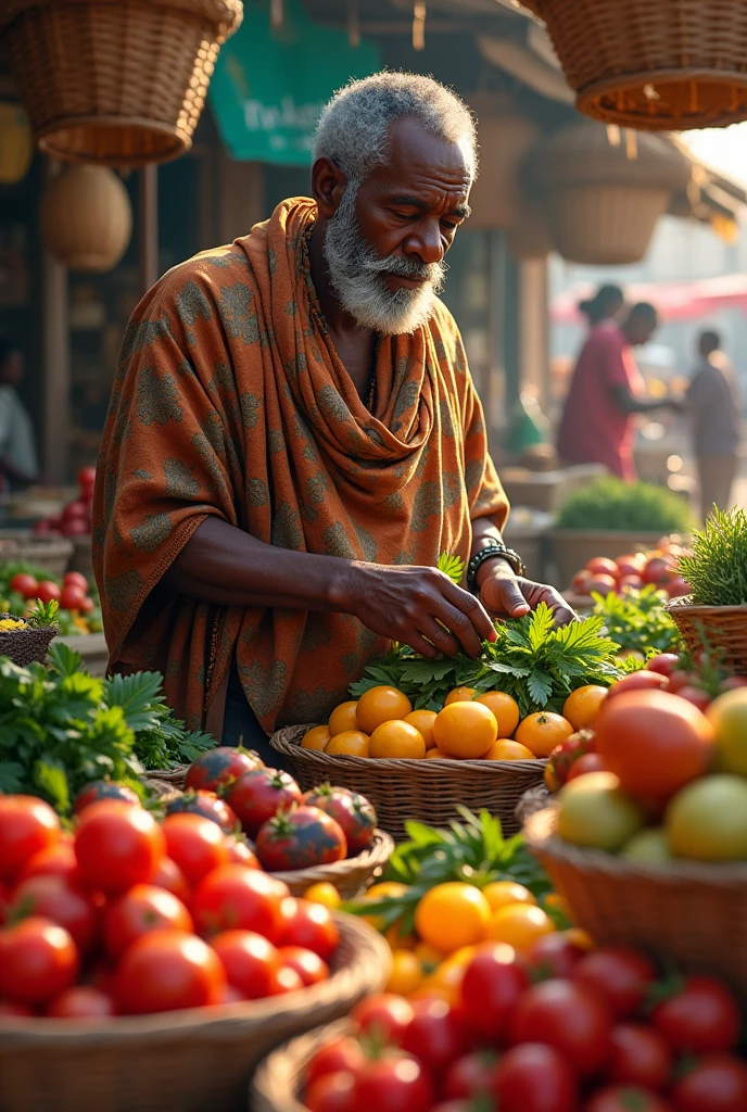 African man picking food in the market