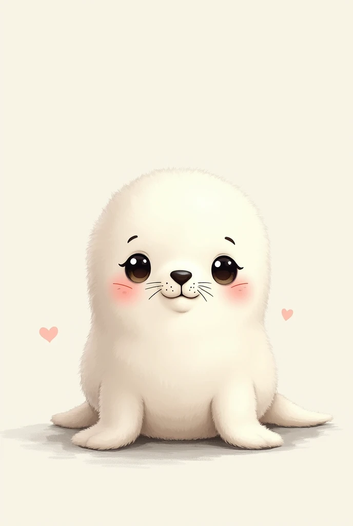 cute drawing of a white seal, eyes close to the camera