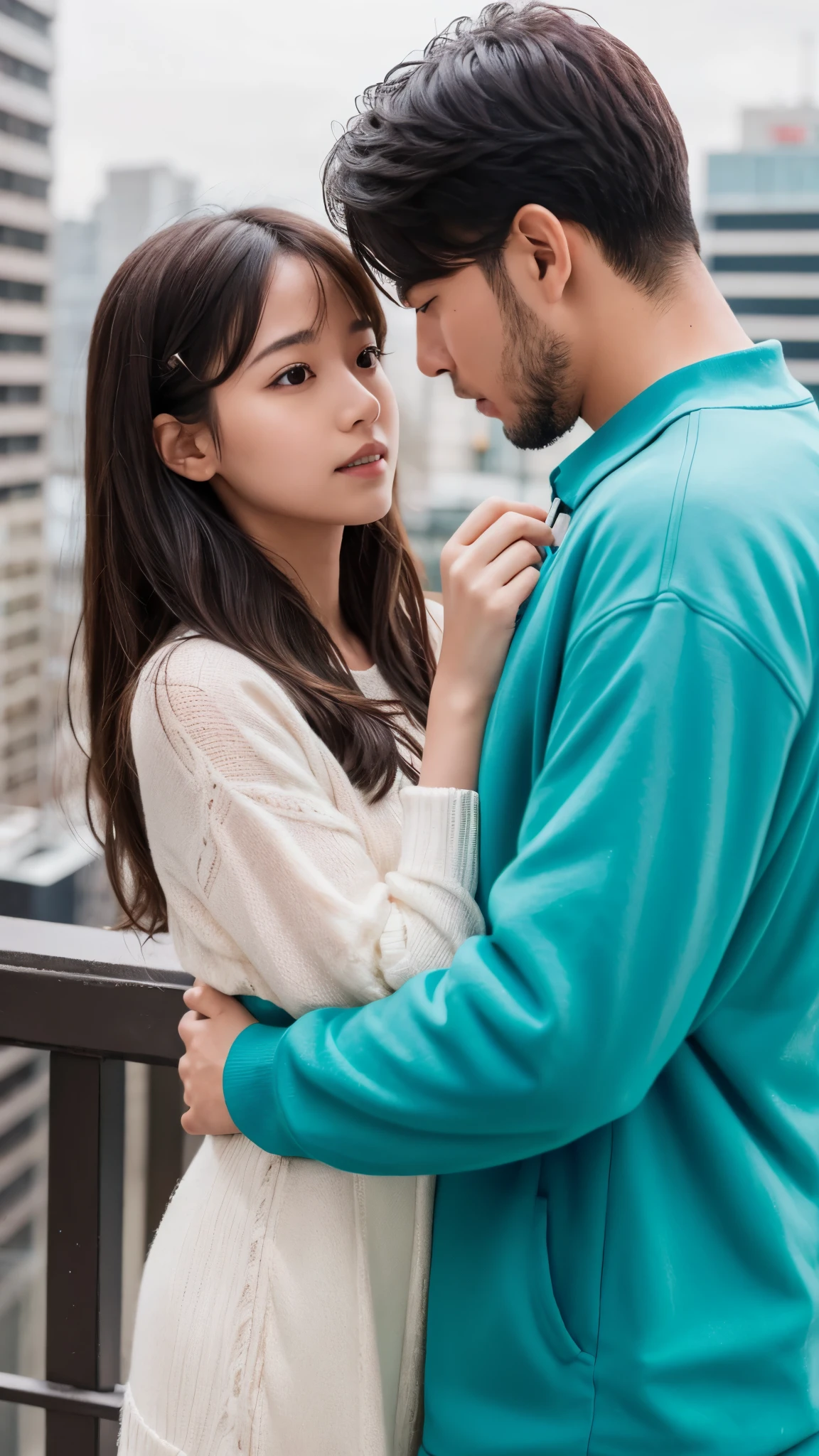 One girl,He didn't,Large Breasts,Red lips,smile,ponytail,Realistic
