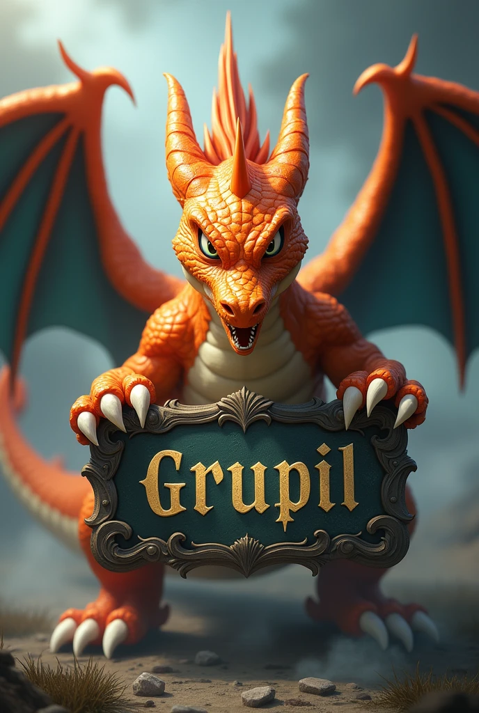 Charizard with a sign saying Grupil