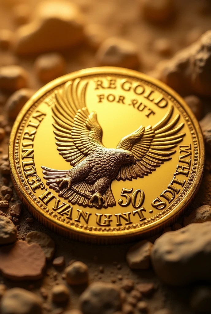 My 50 years, on a golden coin decorated with an eagle