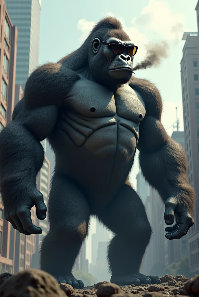King Kong with sunglasses exhaling