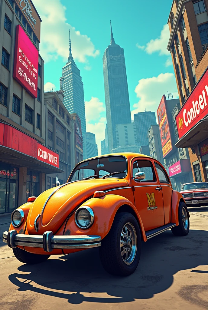 Generate a photo with the Beetle 4 from 1970 with 4 doors in the style of GTA San Andrea