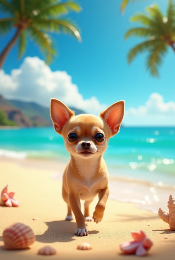 Chihuahua dog walking on the beaches of Hawaii
