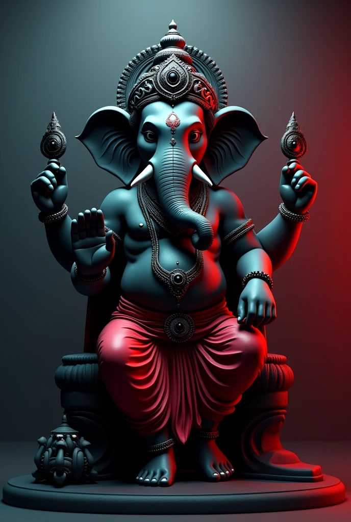 create a wallpaper of a ganesha in black red and white colors, the very light blue background at the bottom left of the image that says "namaste veronica"