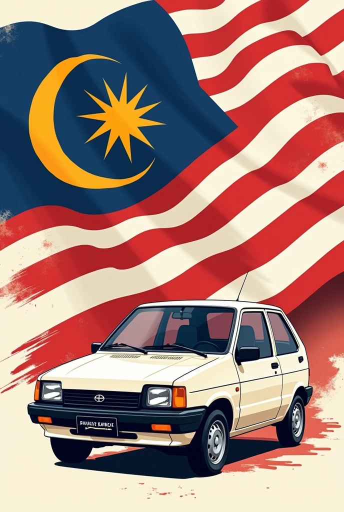 Malaysia car "Produa kancil" with Malaysia flag concept.