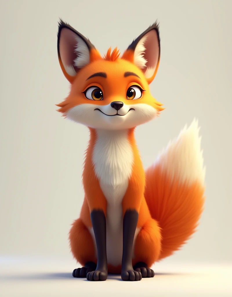 Fox on four, perky ears, big tail, Head up and tight vagina