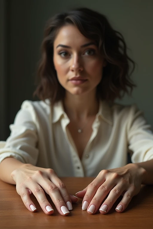Big hands、woman、nail、Place your hands on the desk