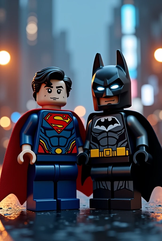 Superman and Batman in lego art, night