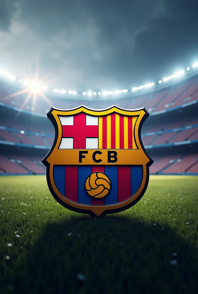 Believe me, the FC Barcelona logo with a stadium in the background in a 16 format.9