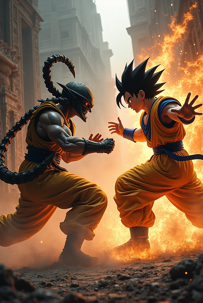 Scorpion mortal kombat fights goku from dragon ball z