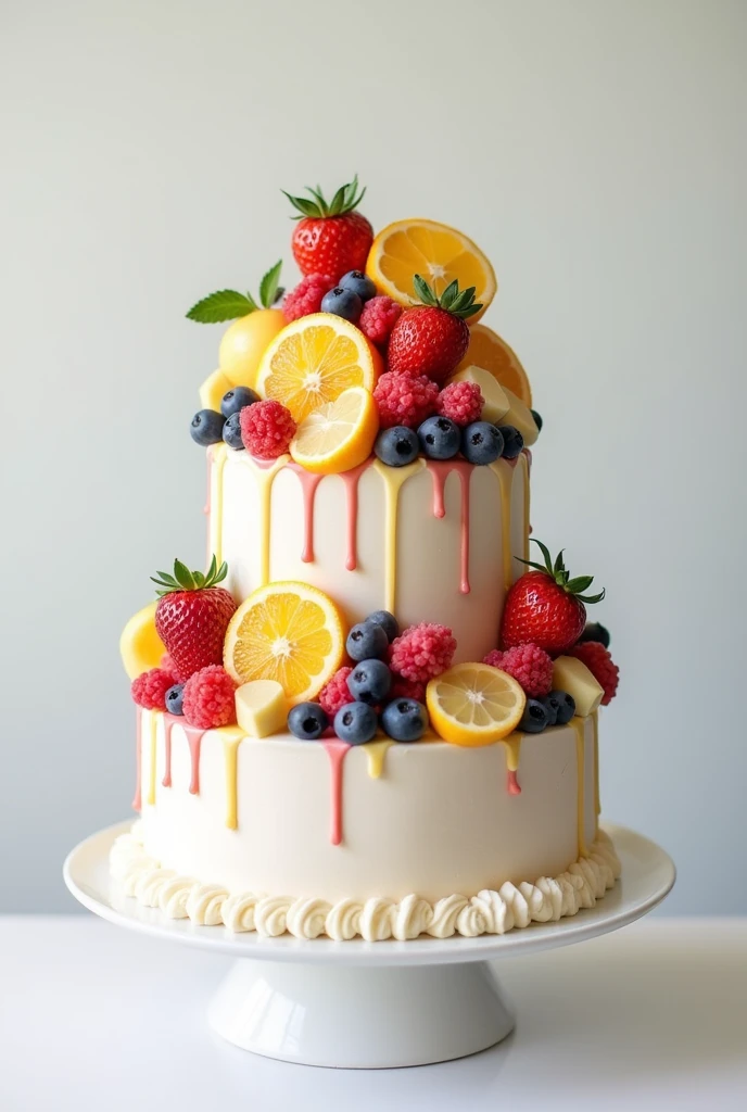 Un pastel para niño 🎂 que sea único y realista que tenga fruta y espacio para foto