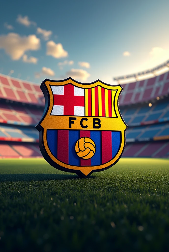 Believe me, the FC Barcelona logo with a stadium in the background in a 16 format.9 horizontally