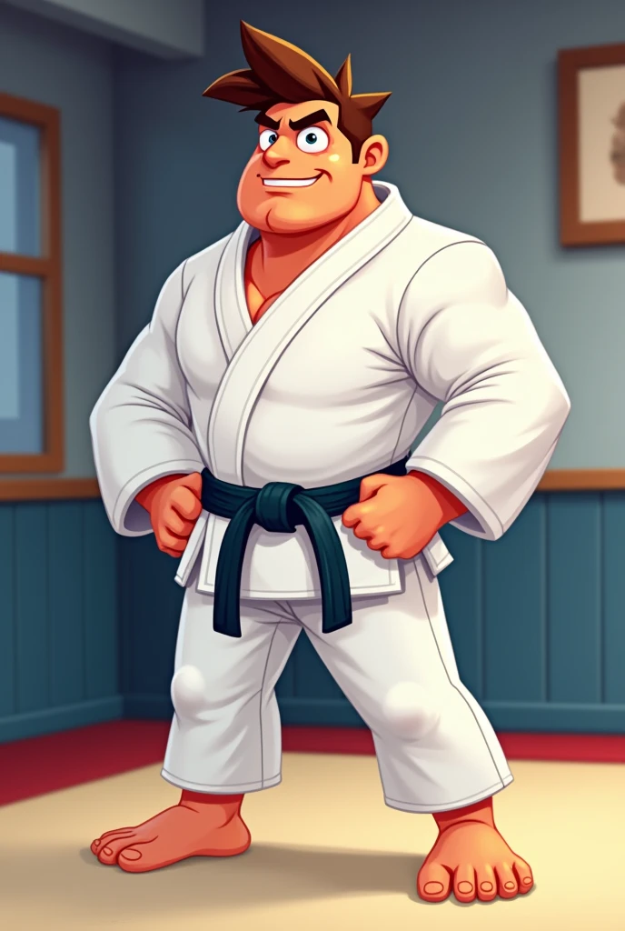 Create a Cartoon of a Jiu-Jitsu Gray Belt with a White Belt.