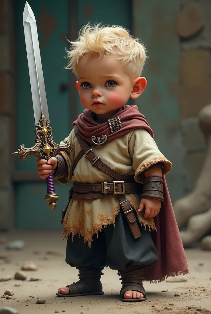 A man who appears to be 2, wearing a tattered tunic at the ends, with a burnt appearance at the ends, but no scratches on the other parts. He carries a longsword, The sword looked expensive, very expensive. Her handle was made of wood, appears to be made of common wood.
The pommel of the sword being made of iron, the sword's handguard is straight and has a light purple coloration, made with some strange material. The scabbard of the sword coated with some shiny stones on the tip of the scabbard, near the sword's hand guard and in the middle of the scabbard, elas brilham levemente e parecem ser very expensives, the rest of the sheath is made of leather. This man's pants are apparently expensive pants, black too, similar to dress pants.