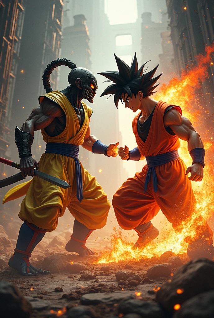Scorpion mortal kombat fights goku from dragon ball z