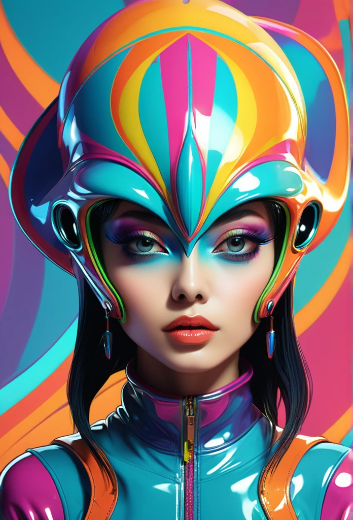 in a funky background portrait of little alien woman, Prominent eyes, funky background, illustration, anime, vector, nft, azuki style, anime style, cowboy shot,digital multi colored, slick bold design, clean, glossy lines, digital illustration, gloss finish, funky aesthetic, impeccable detail, awesome visual impact, endowed with gloss finish, bathed in volumetric lighting, refined by Add_Details_XL-fp16 algorithm, 4D octane rendering, infused with global illumination and precise line art, softened through macros, executed with V-Ray, epitome of visionary art, nuanced by elegant perfectionism and pop art consumerism, infused, aw0k euphoric style --niji 50 --testp --chaos 50