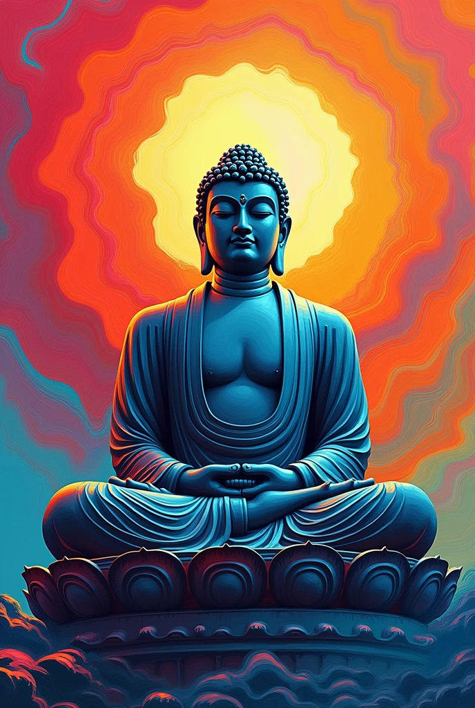 vibrant colors merge in an abstract interpretation of Hyderabad's hussain sagar statue
