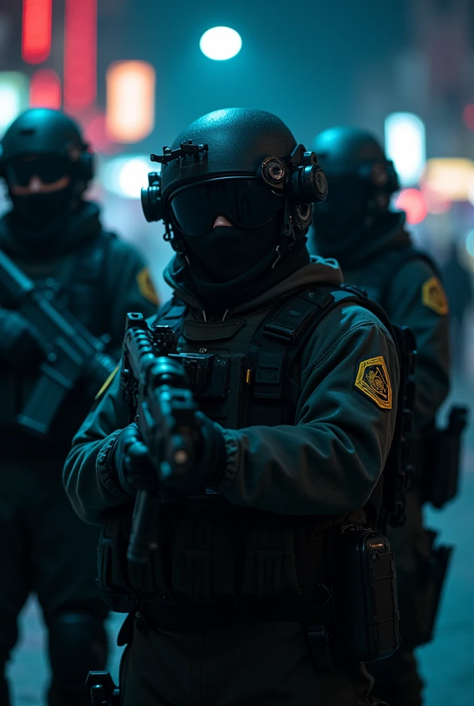 Special forces going in mission on night with lazers on their gun