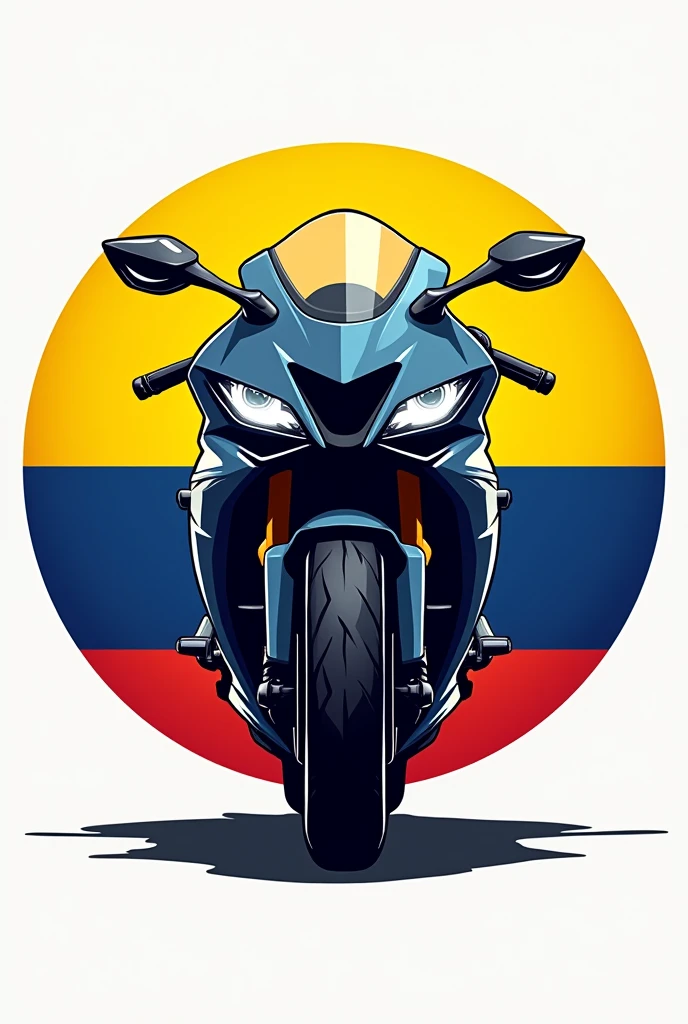 A circular logo, in the center a sports bike, the background with the colors of the Colombian flag, and it says ROLLING BIKER