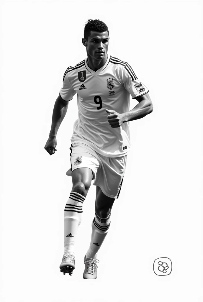 Football player Cristiano Ronaldo 2d drawing version Black and white