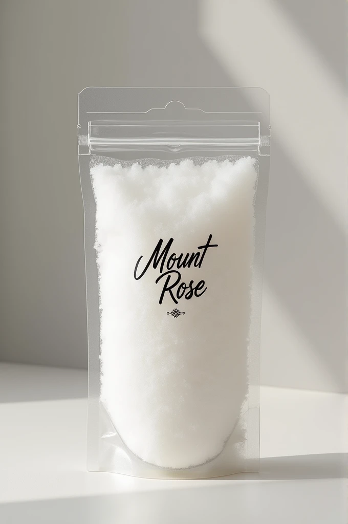 A transparent packaging with a logo that says: Mount Rose, sugar 