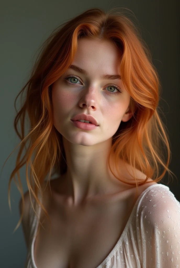 Femme, Sadie Sink, naked string, sexy, rousse, corps nu parfait, regarde caméra, gros seins nue