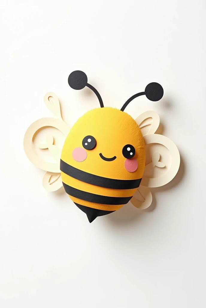 Create layered paper art of a cute little bee on a white background