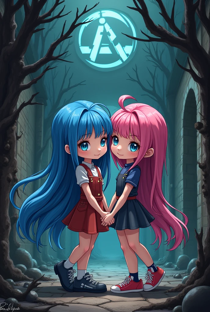 two cartoon girl one girl blue long hair and second girl pink long hair they’re best friend resident evil horror core game ps2 resident evil game photo