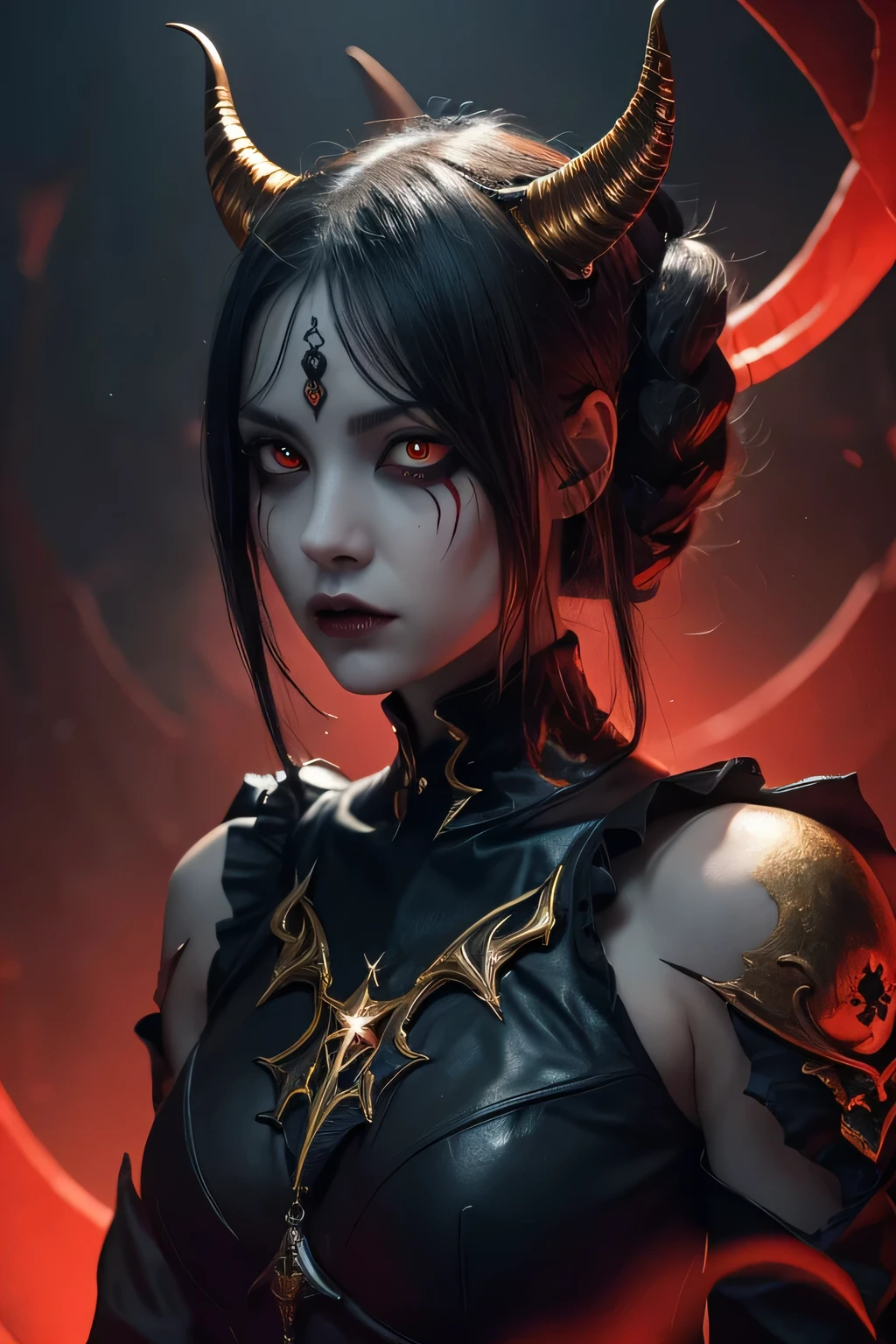 vampire queen, dark heady bouznez colors, black hues, red oranges, grey, pale yellow oranges, pale yellow oranges, pale yellow oranges, pale 3/4 view, horror movie poster, 8k, --auto --s2