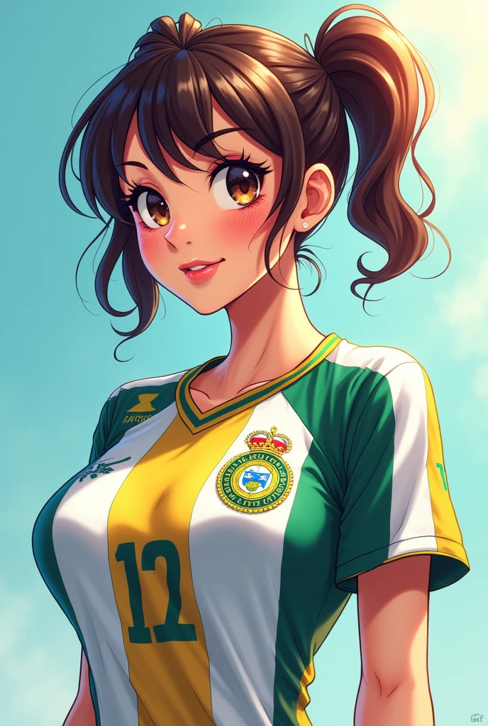 2D busty anime girl with Santos FC shirt