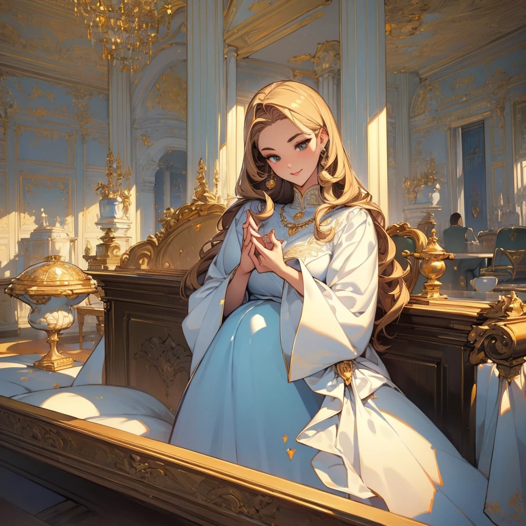 Maximum quality, High resolution, detailed background, (beautiful rostro en cada detalle: 1.4), anatomically correct, (Detailed facial expressions), (detailed eyes: 1.2), age beauty, (very detailed face: 1.4), black fur, Blonde hair, Long hair, straight hair, straight hair, smile, straight hairstyle, well-groomed eyebrows, Cute eye makeup, cute lip makeup, do nice things, imperial style, ambiente elegant, thick lips, big breasts, thick thighs, elegant. Alone. 1 woman. bangs that cover the eyes, heterochromia, the left eye is blue and the right eye is brown.
(Una chica con un elegant traje femenino en una espaciosa mansión de estilo occidental:1.5)、
Choose a traditional nun dress in white, collar and gold details on the edge of the sleeve.
Recomendamos un blanco elegant o un azul pastel..、
Long dress with gold trim on the sleeves of the garment, leaving only the hands visible, hugging the chest.
The length to the feet, elegant.
Ornate marble staircase. A luxuriously decorated reception room with high ceilings. A painting room decorated with paintings, Sculptures and other works of art. A library with books and magazines. Four Seasons Discount々flores々A garden in full bloom. Interior of the building and western-style garden. beautiful.