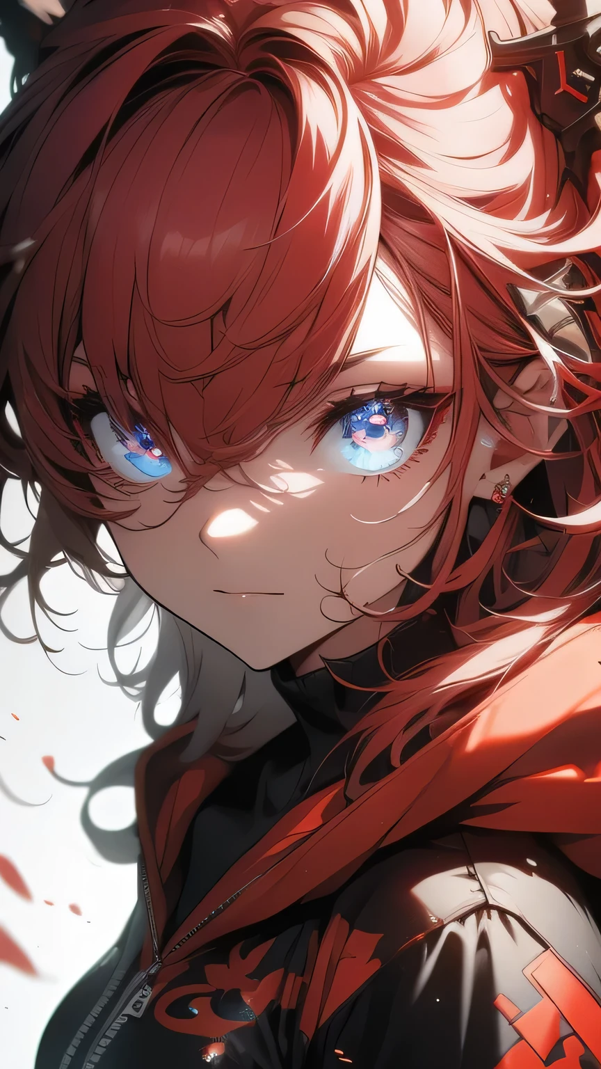 ((8k resolution))、((Highest quality))、((masterpiece))、((Very detailed))((((dramatic))), (((Rough feeling))), (((intense)))Focus on the face, Mecha dragon girl,red dragon , Hoodie cyberpunk