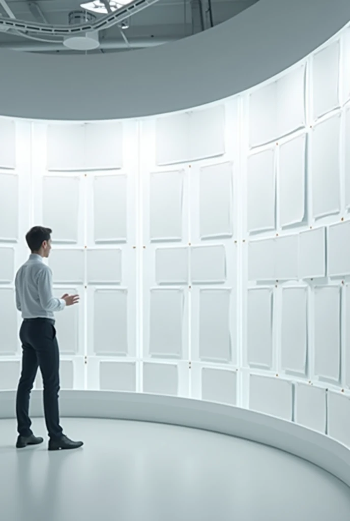 Interconnected research wall with blank paper