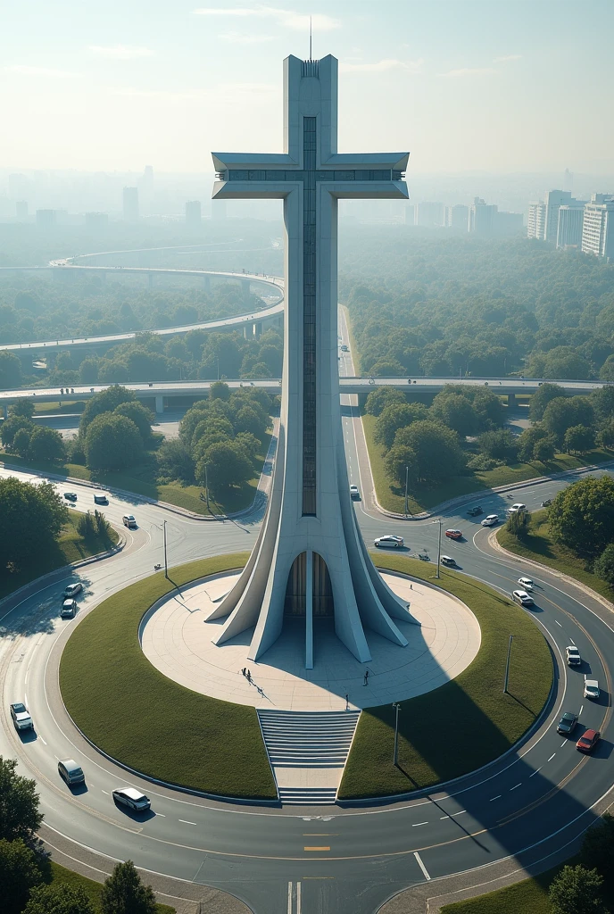 Cross shaped statue roundabout
