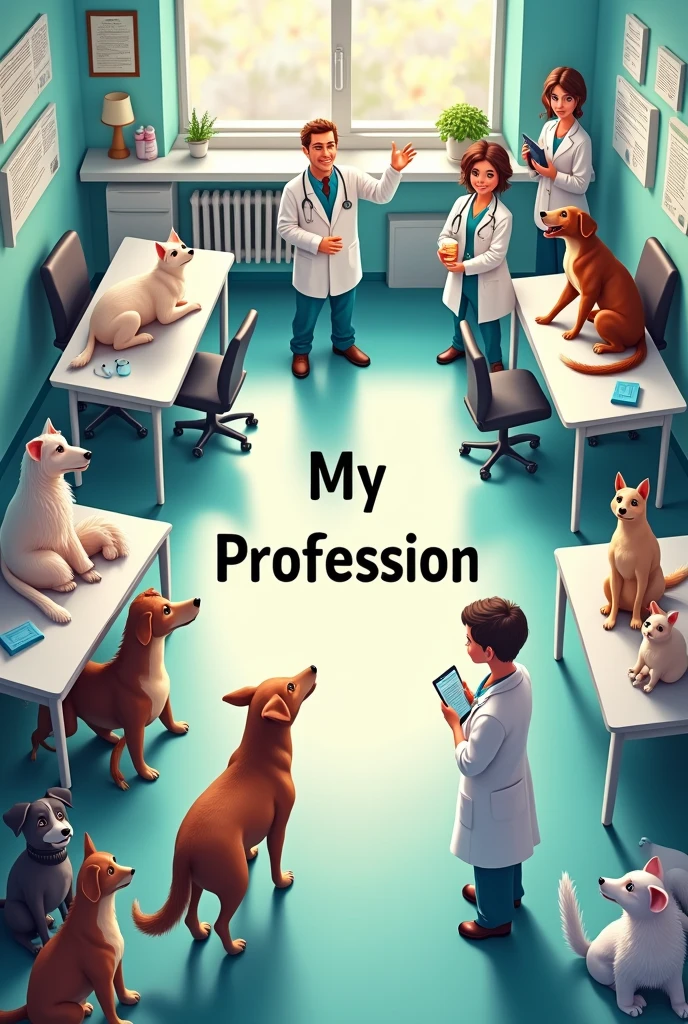 images drawing veterinary medicine and in the middle written my profession