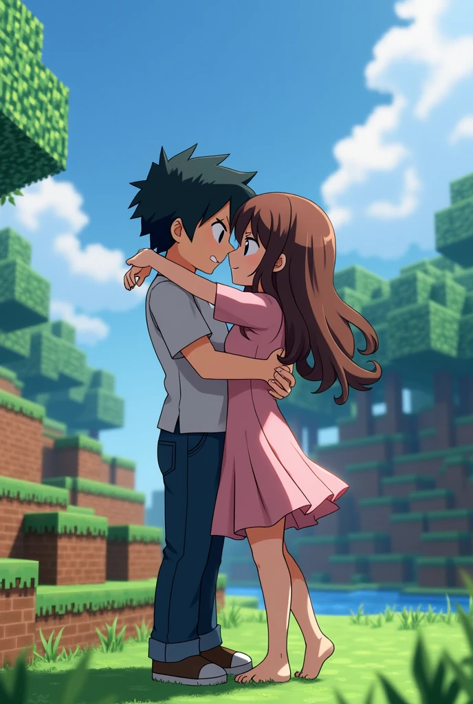 Anime cash and mia kissing in minecraft