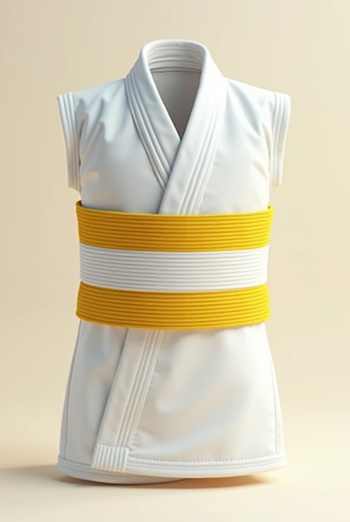 Create a drawing of a jiu-jitsu belt. The stripe must be yellow with a white stripe in the middle of the entire stripe.. It should be a complete strip with a piece in black on just one end. 