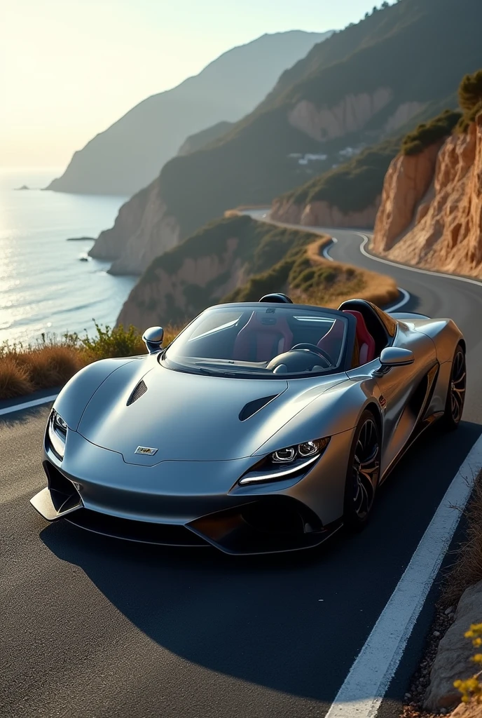 Create a luxury super sports car, convertible, fast, powerful and sporty with a timeless design