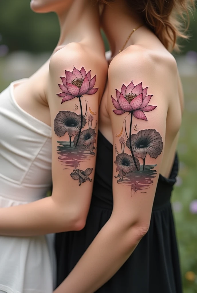 Unique medium lotus flower tattoos for couples