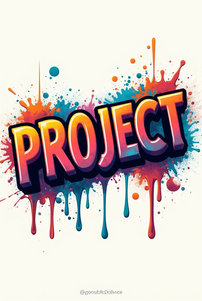 A FLYER LETTER DESIGN THAT SAYS "PROJECT", in linear u, with a graffiti-style font and the letters falling as if they were drops of paint and the typography being wide, similar to balloons