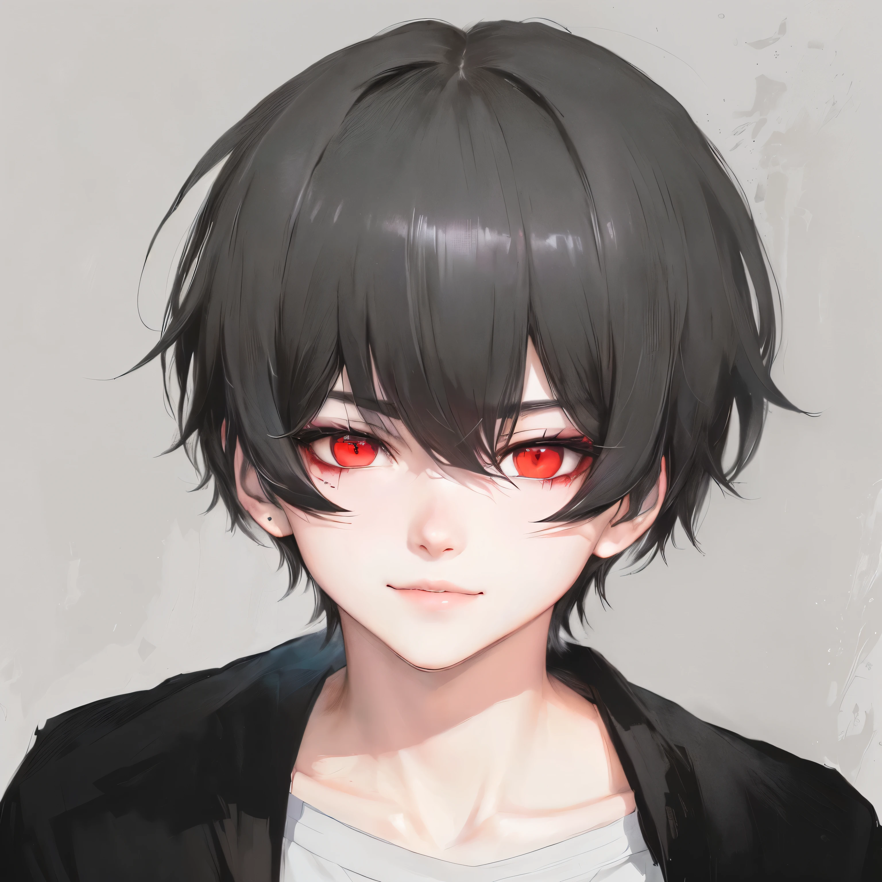 (smile)Anime Shōnen with black hair and red eyes in a black jacket, portrait Gap Moe Yandere grimdark, Young Anime Guy, Gap Moe Yandere, Anime Shōnen, Anime style portrait, persona 5 art style wlop, Male Anime Style, Anime Moe Art Style, Gap Moe Yandere grimdark, Detailed anime soft face, Semi-realistic anime, Anime-style characters
