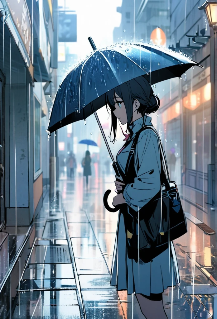 One girl, rain ,umbrella