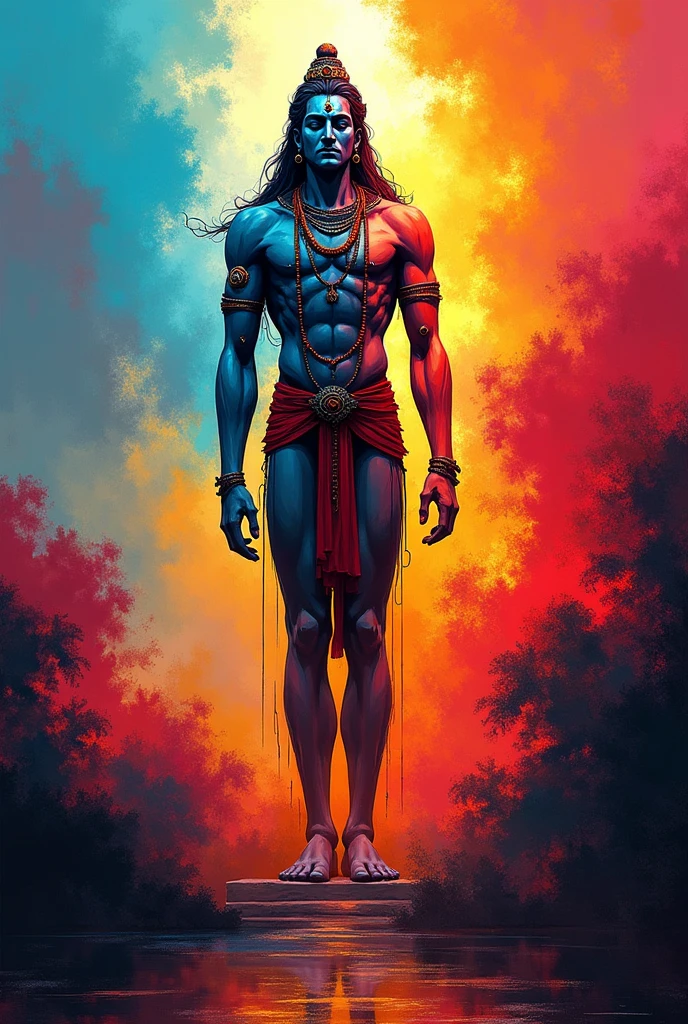 vibrant colors merge in an abstract interpretation of Hyderabad's Siva statue
