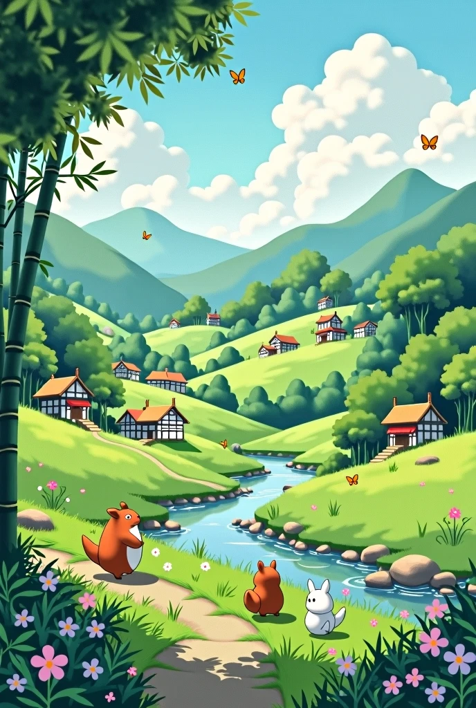 Ghibli-style Japanese countryside