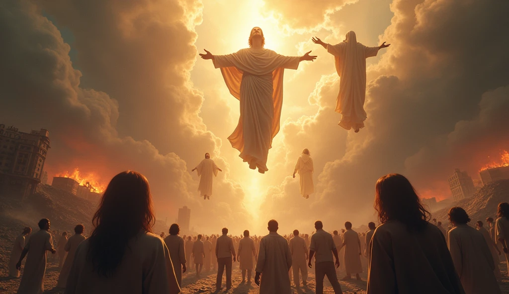 (photorealism:1.2), people being snatched to heaven and others scared due to the apocalypse