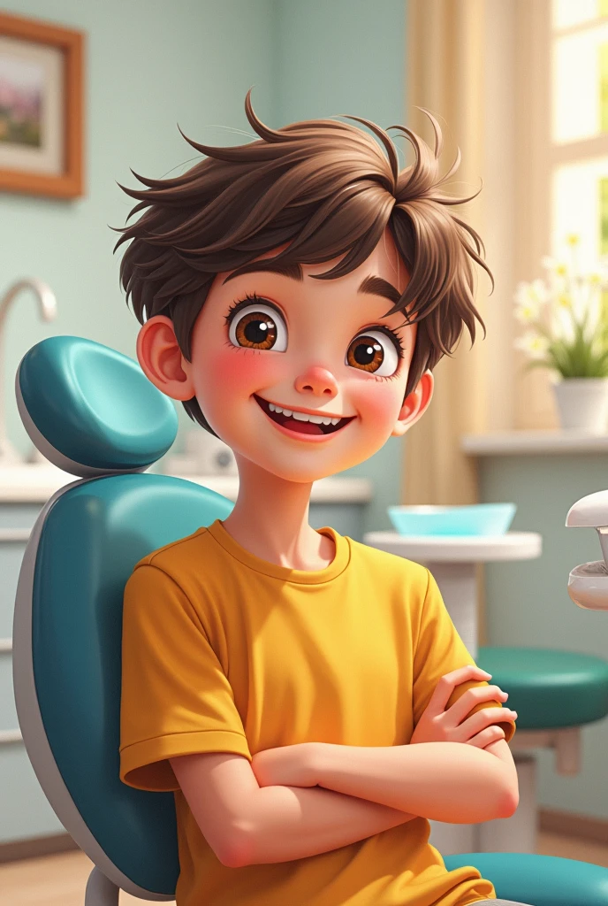 best image, 8k, detailed drawing, dainty, Attractive and dynamic representation, , beautiful boy , in the room of a dentist&#39;s office happiness